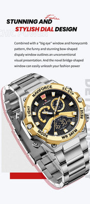 Men Military Quartz Luminous Dual Display Waterproof  Digital Alarm Watch