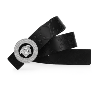 Versace Black Leather Belt Medusa Logo Buckle
